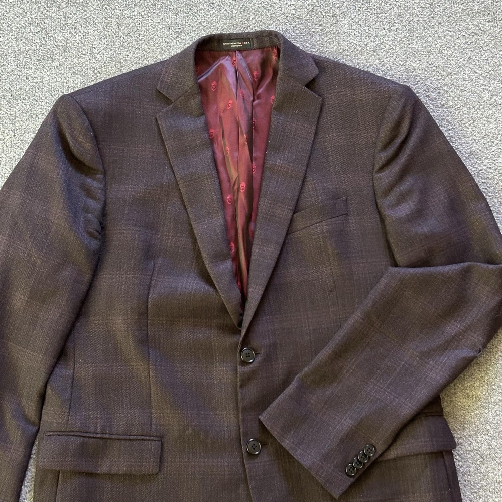 John Varvatos Blazer Mens 44L Brown Wool Plaid Bedford-JN Sport Coat Jacket